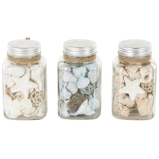 5.75" Decorative Orbs & Vase Filler in Glass Jar with Jute Rope Set